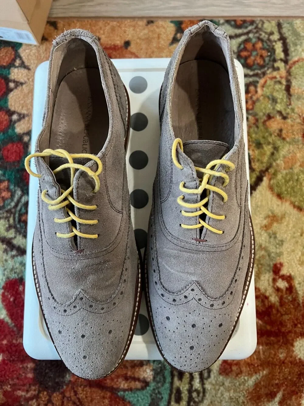 Banana Republic Wingtip Suede leather Oxfords Gray /Lime Men's shoes 9.5